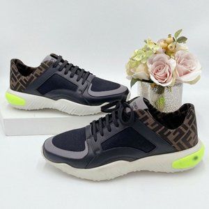 FENDI Tech Fabric Jacquard Zucca FF Logo Men Runner Low Top Sneaker Black US 8.5